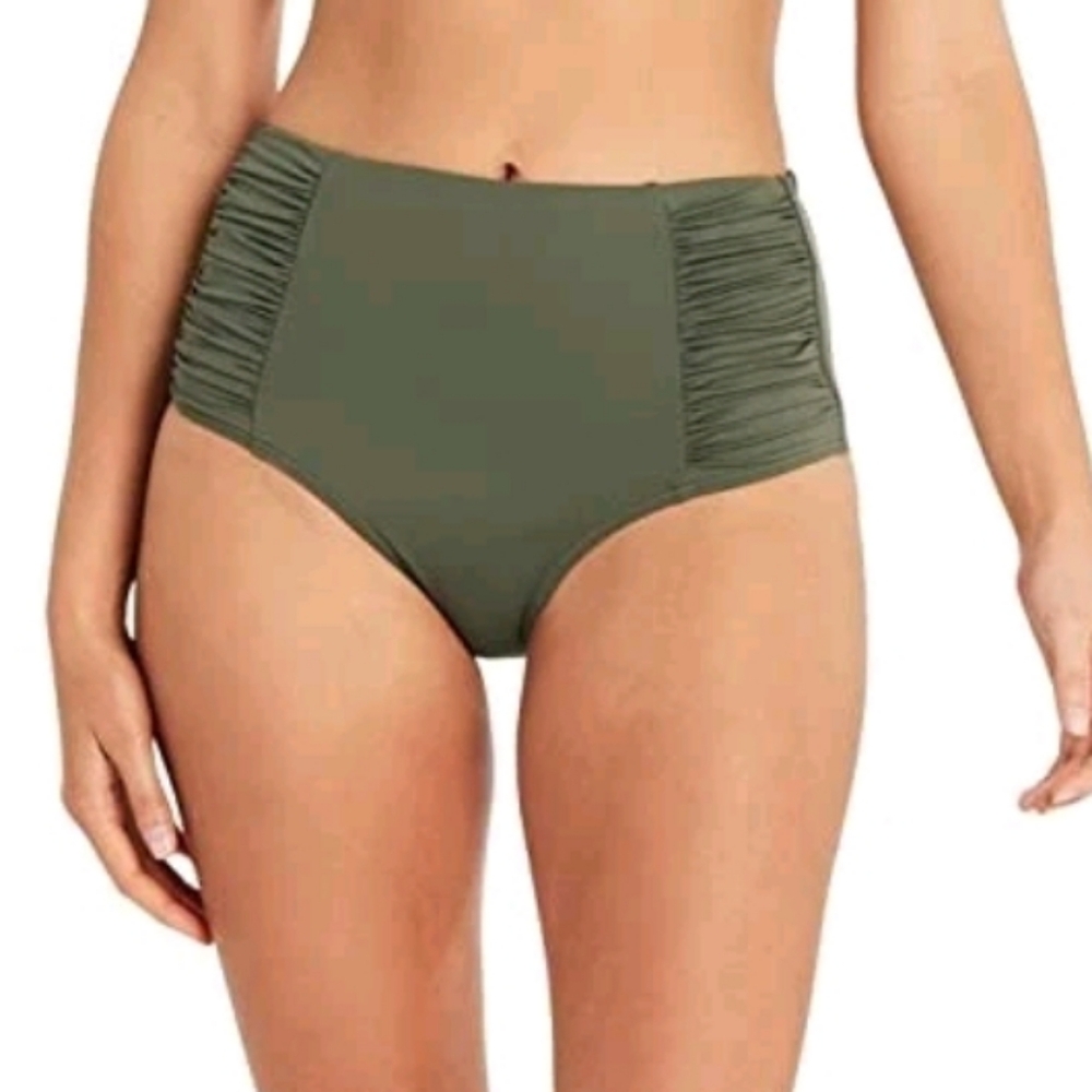 Nwot Sea Level Australia Olive Green Hi Rise Gathered Side Bikini Bottoms Sz 6